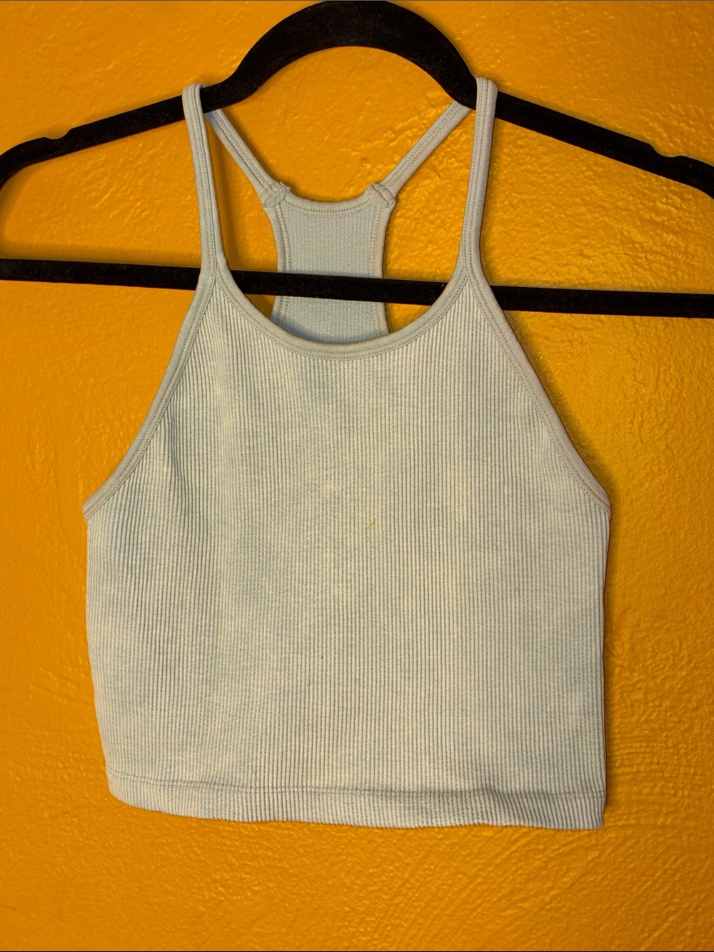 Bella Seamless Large Ribbed Racerback Crop Tank Top in Light Blue Green
